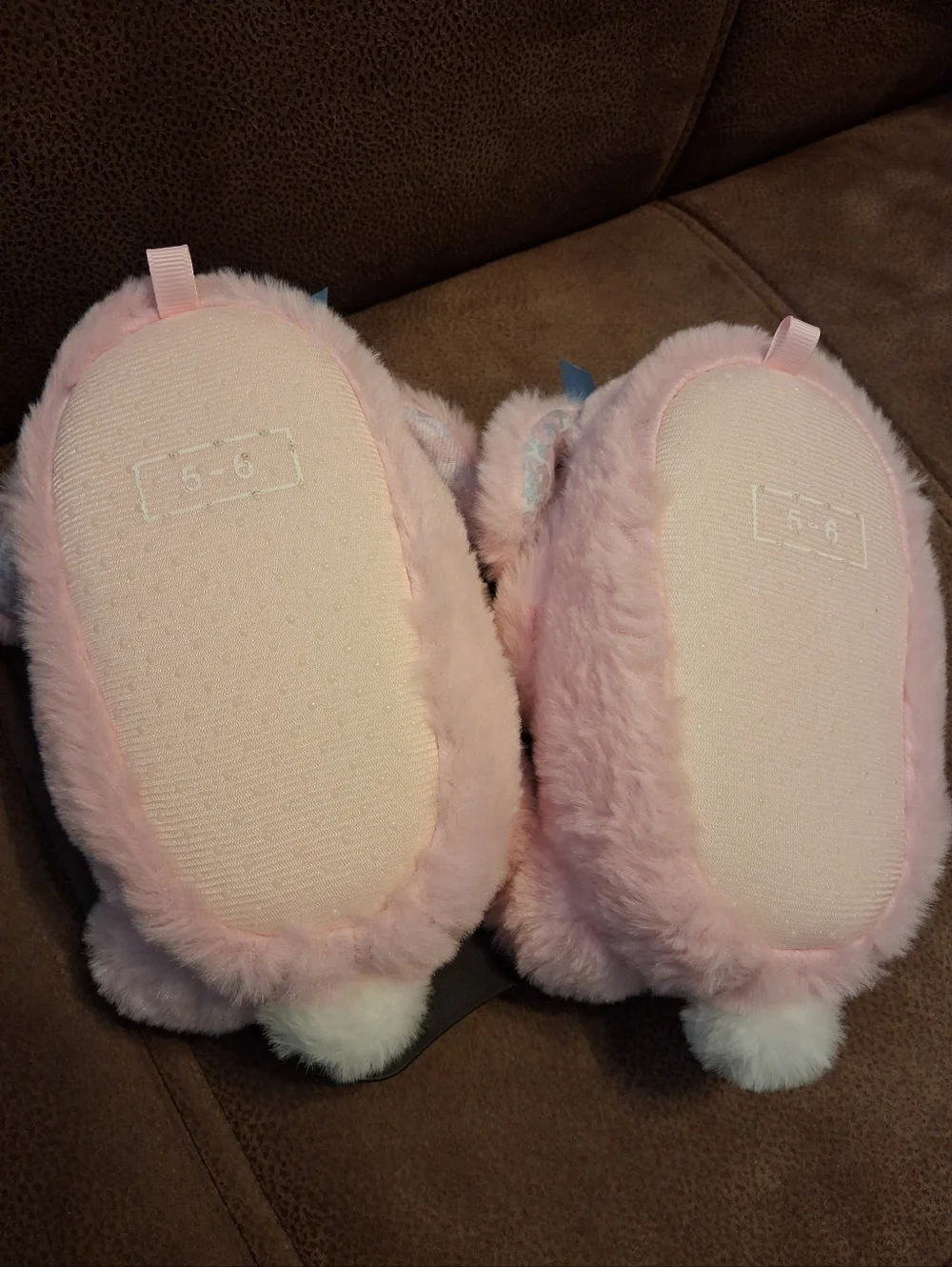 Wonder Nation Plush Pink Bunny Cozy Slippers Size 5-6 Girls